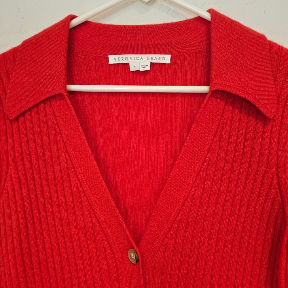 Veronica Beard Red Cashmere Lazana Cardigan Ribbed V-Neck Sweater Small - Picture 5 of 9